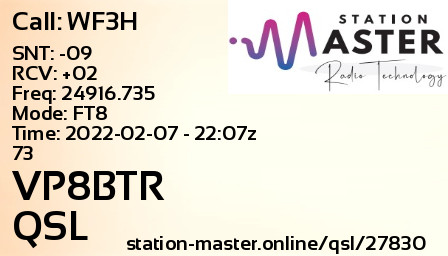 QSL Card for VP8BTR QSO with WF3H