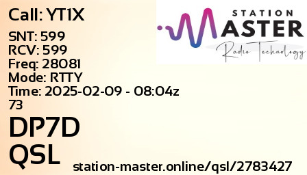 QSL Card for DP7D QSO with YT1X