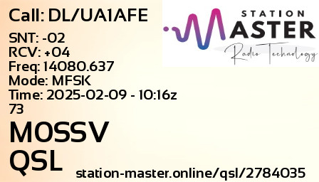 QSL Card for M0SSV QSO with DL/UA1AFE