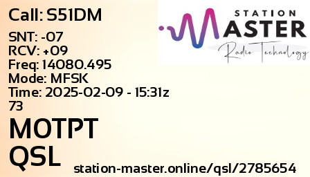 QSL Card for M0TPT QSO with S51DM