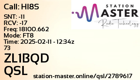 QSL Card for ZL1BQD QSO with HI8S