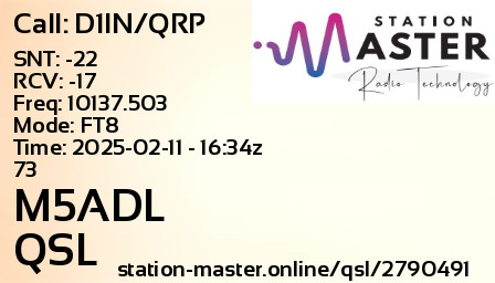 QSL Card for M5ADL QSO with D1IN/QRP