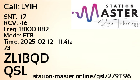 QSL Card for ZL1BQD QSO with LY1H