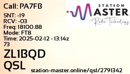 QSL Card for ZL1BQD QSO with PA7FB