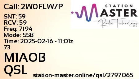 QSL Card for M1AOB QSO with 2W0FLW/P