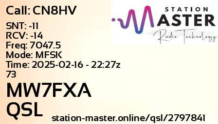 QSL Card for MW7FXA QSO with CN8HV