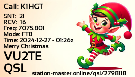 QSL Card for VU2TE QSO with K1HGT