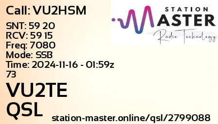 QSL Card for VU2TE QSO with VU2HSM