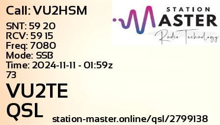 QSL Card for VU2TE QSO with VU2HSM