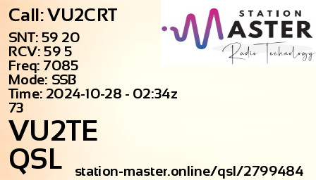 QSL Card for VU2TE QSO with VU2CRT