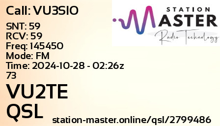 QSL Card for VU2TE QSO with VU3SIO