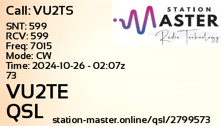 QSL Card for VU2TE QSO with VU2TS