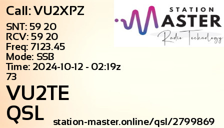 QSL Card for VU2TE QSO with VU2XPZ