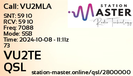 QSL Card for VU2TE QSO with VU2MLA