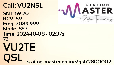 QSL Card for VU2TE QSO with VU2NSL