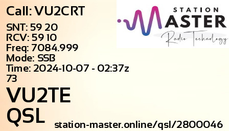 QSL Card for VU2TE QSO with VU2CRT