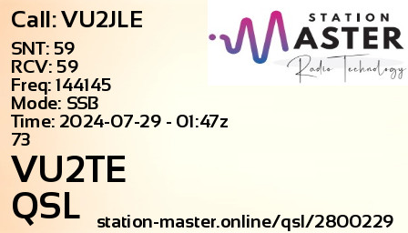 QSL Card for VU2TE QSO with VU2JLE