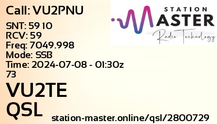 QSL Card for VU2TE QSO with VU2PNU