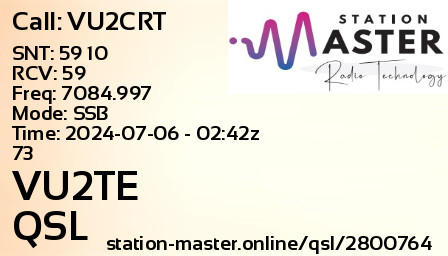 QSL Card for VU2TE QSO with VU2CRT