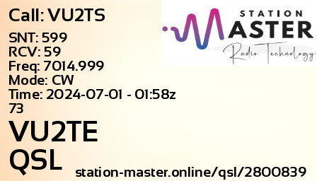 QSL Card for VU2TE QSO with VU2TS