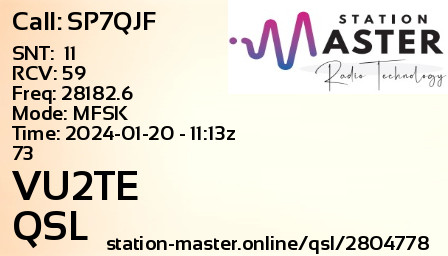 QSL Card for VU2TE QSO with SP7QJF