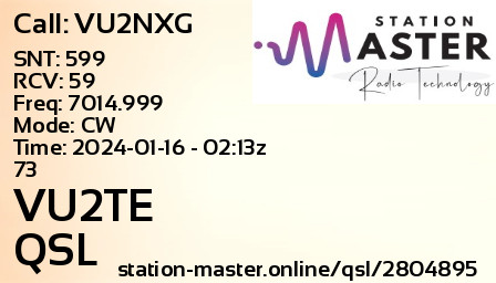 QSL Card for VU2TE QSO with VU2NXG