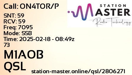 QSL Card for M1AOB QSO with ON4TOR/P
