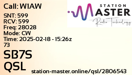 QSL Card for SB7S QSO with W1AW