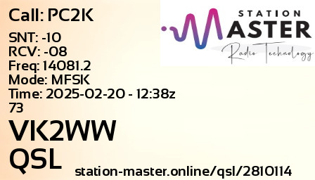 QSL Card for VK2WW QSO with PC2K