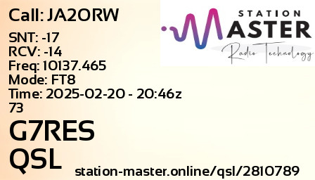 QSL Card for G7RES QSO with JA2ORW