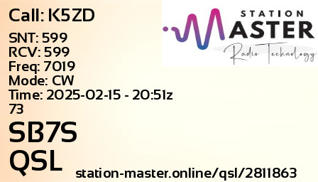 QSL Card for SB7S QSO with K5ZD
