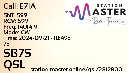 QSL Card for SB7S QSO with E71A