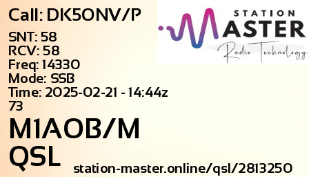 QSL Card for M1AOB/M QSO with DK5ONV/P