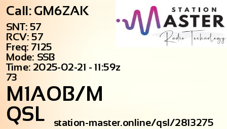 QSL Card for M1AOB/M QSO with GM6ZAK