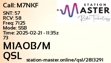 QSL Card for M1AOB/M QSO with M7NKF