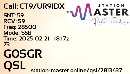 QSL Card for G0SGR QSO with CT9/UR9IDX