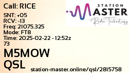 QSL Card for M5MOW QSO with R1CE