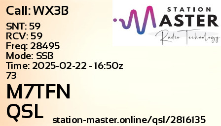 QSL Card for M7TFN QSO with WX3B