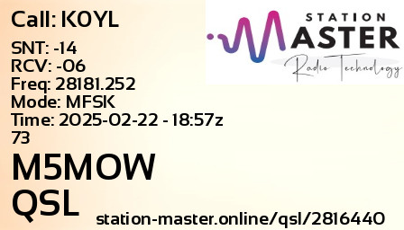 QSL Card for M5MOW QSO with K0YL