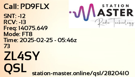 QSL Card for ZL4SY QSO with PD9FLX