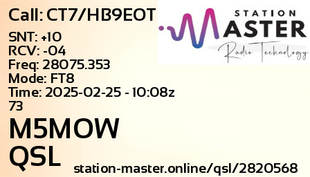 QSL Card for M5MOW QSO with CT7/HB9EOT