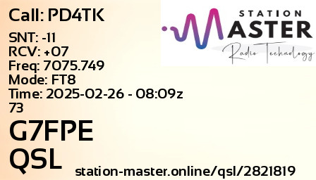 QSL Card for G7FPE QSO with PD4TK