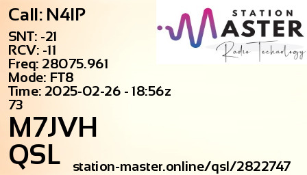 QSL Card for M7JVH QSO with N4IP