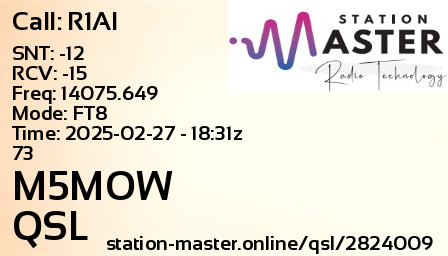 QSL Card for M5MOW QSO with R1AI