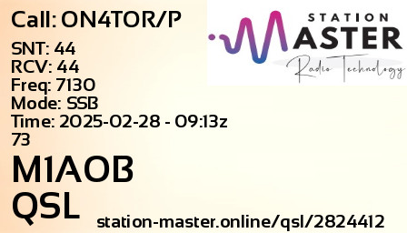 QSL Card for M1AOB QSO with ON4TOR/P