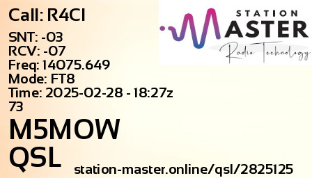 QSL Card for M5MOW QSO with R4CI