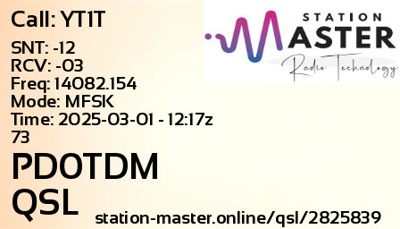 QSL Card for PD0TDM QSO with YT1T