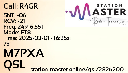 QSL Card for M7PXA QSO with R4GR