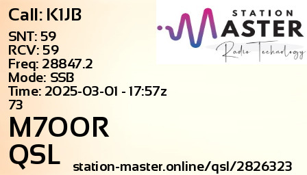 QSL Card for M7OOR QSO with K1JB
