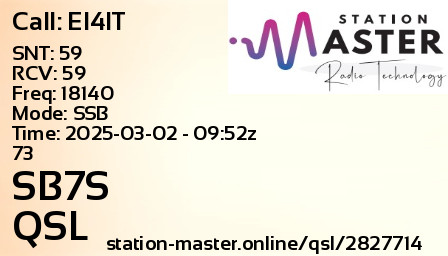 QSL Card for SB7S QSO with EI4IT
